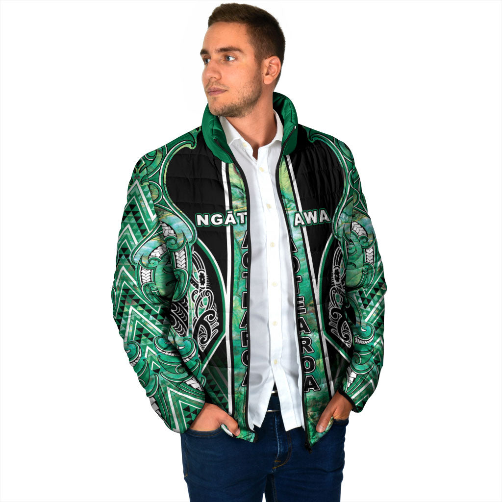 Aotearoa Ngati Awa Padded Jacket Maori Tribal Green Marble Paua Shell Pattern