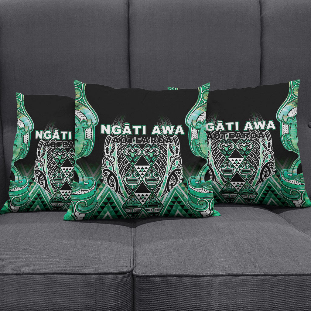 Aotearoa Ngati Awa Pillow Cover Maori Tribal Green Marble Paua Shell Pattern