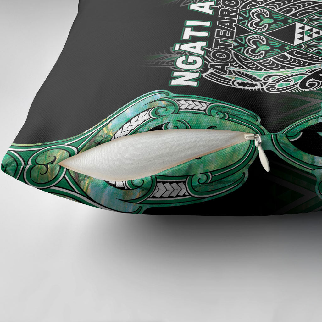 Aotearoa Ngati Awa Pillow Cover Maori Tribal Green Marble Paua Shell Pattern