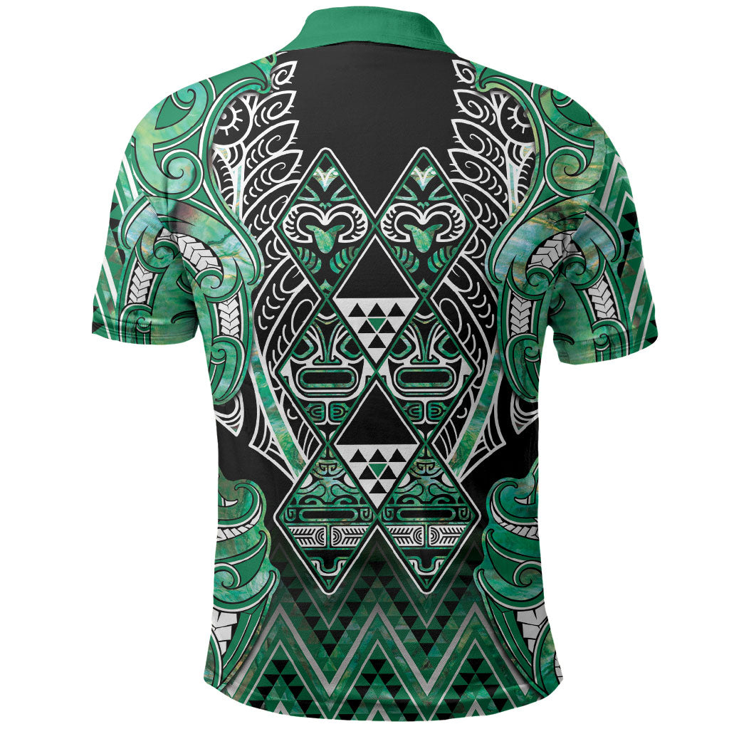 Aotearoa Ngati Awa Polo Shirt Maori Tribal Green Marble Paua Shell Pattern