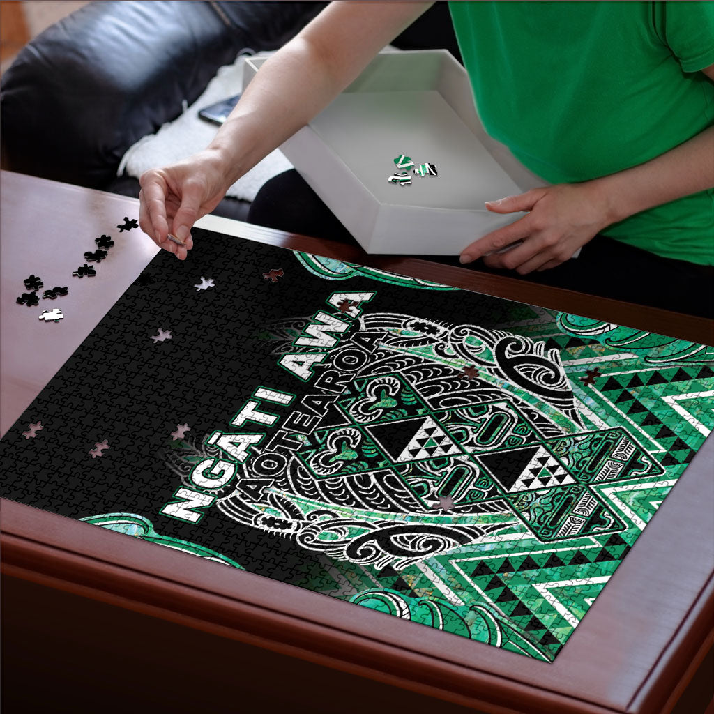 Aotearoa Ngati Awa Puzzle Maori Tribal Green Marble Paua Shell Pattern