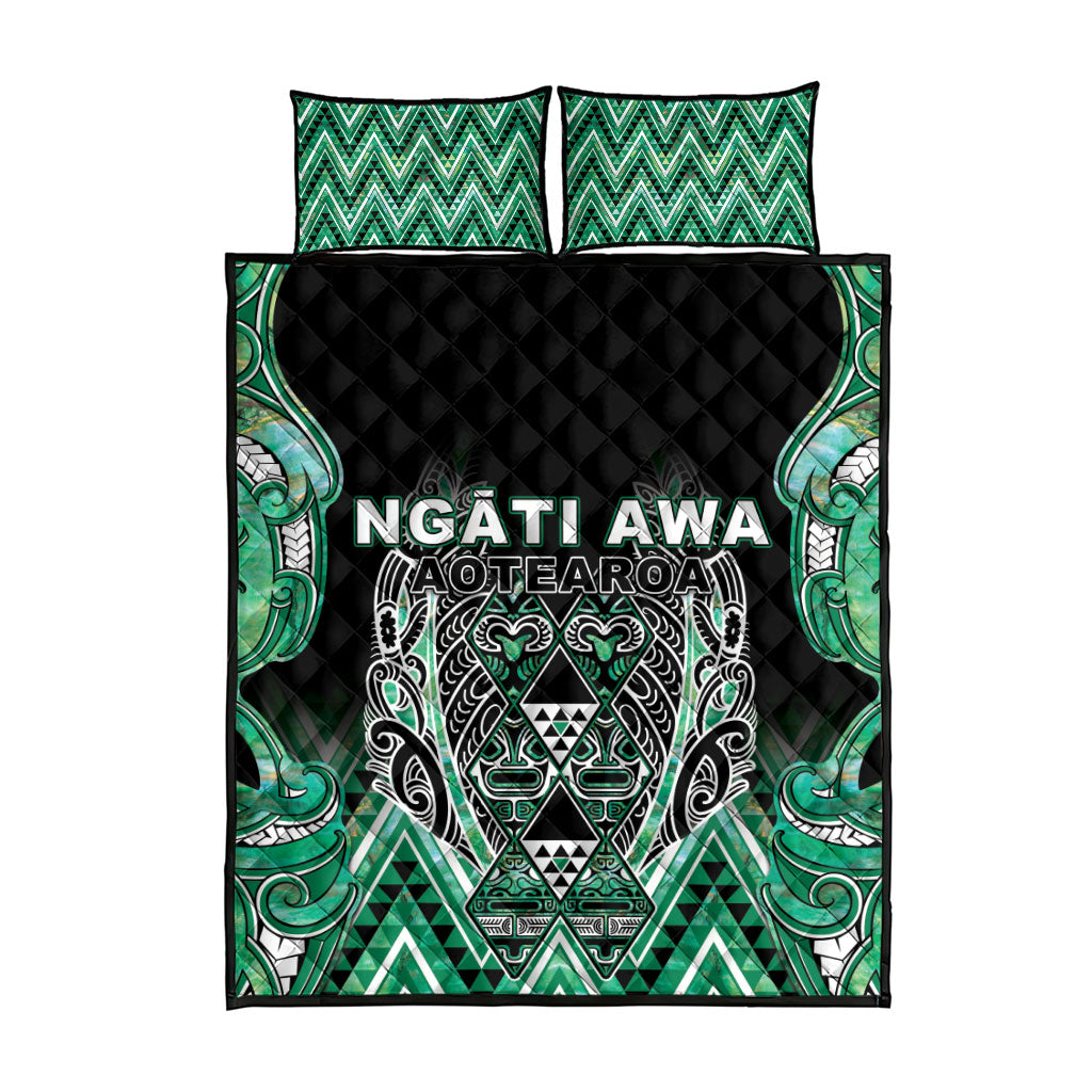 Aotearoa Ngati Awa Quilt Bed Set Maori Tribal Green Marble Paua Shell Pattern