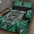 Aotearoa Ngati Awa Quilt Bed Set Maori Tribal Green Marble Paua Shell Pattern