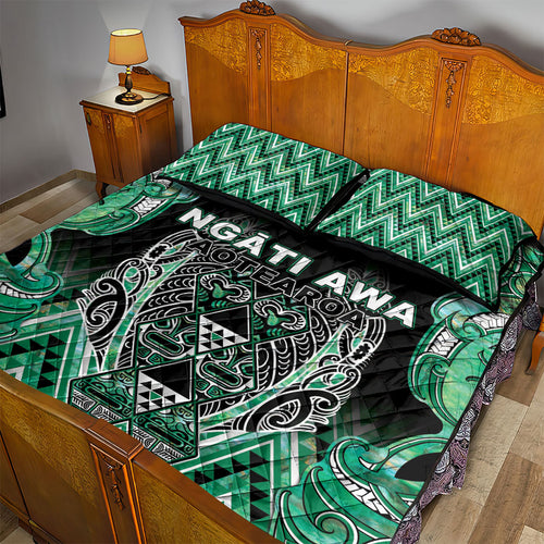 Aotearoa Ngati Awa Quilt Bed Set Maori Tribal Green Marble Paua Shell Pattern