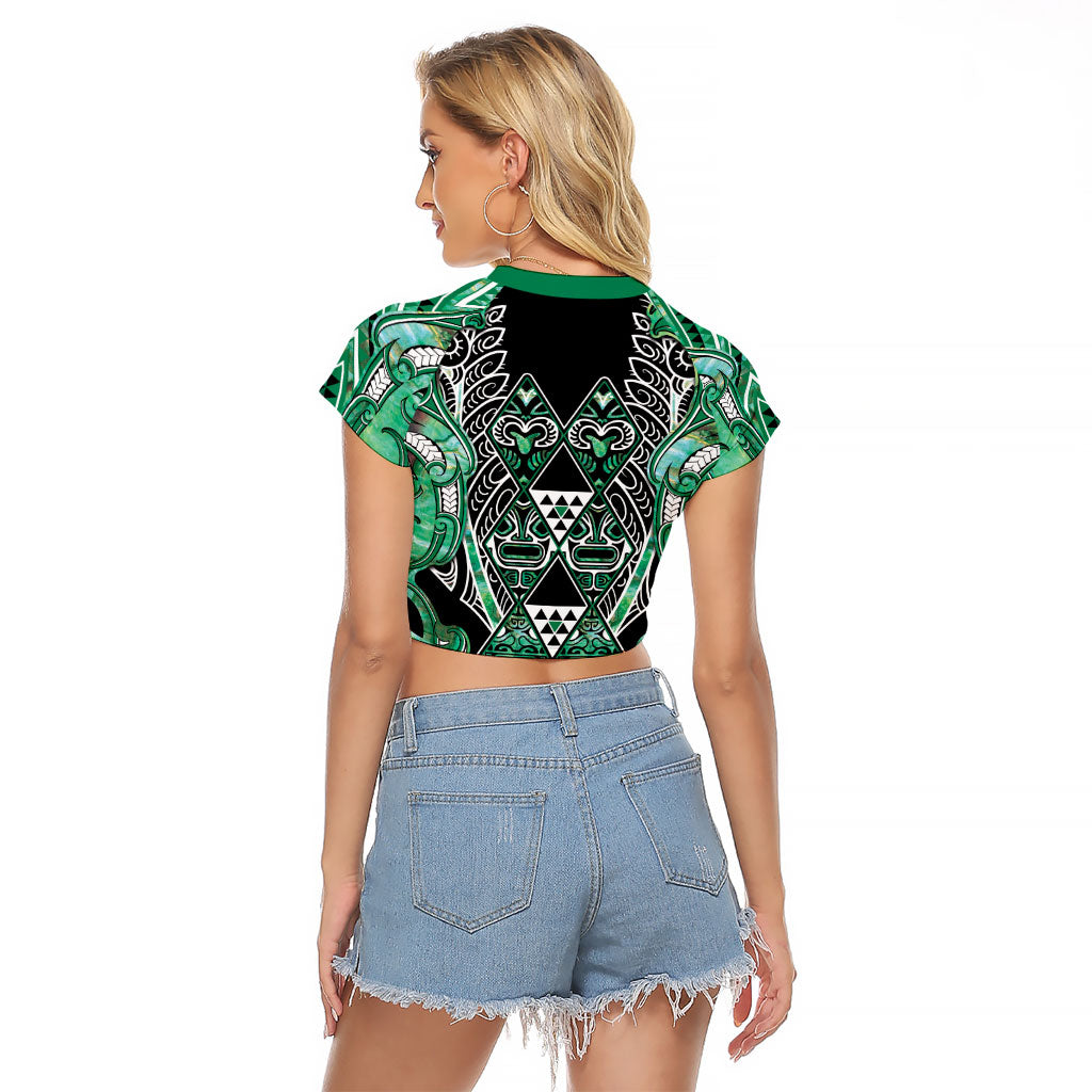 Aotearoa Ngati Awa Raglan Cropped T Shirt Maori Tribal Green Marble Paua Shell Pattern