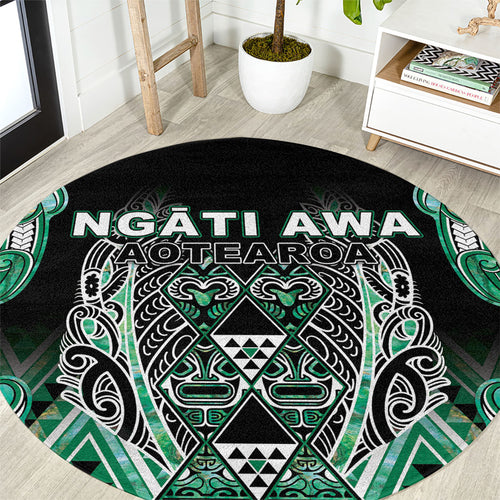 Aotearoa Ngati Awa Round Carpet Maori Tribal Green Marble Paua Shell Pattern