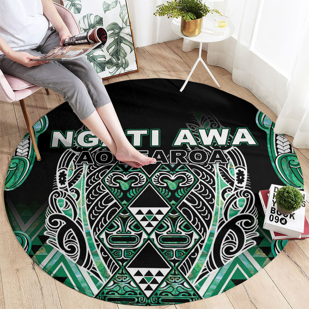 Aotearoa Ngati Awa Round Carpet Maori Tribal Green Marble Paua Shell Pattern
