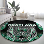 Aotearoa Ngati Awa Round Carpet Maori Tribal Green Marble Paua Shell Pattern