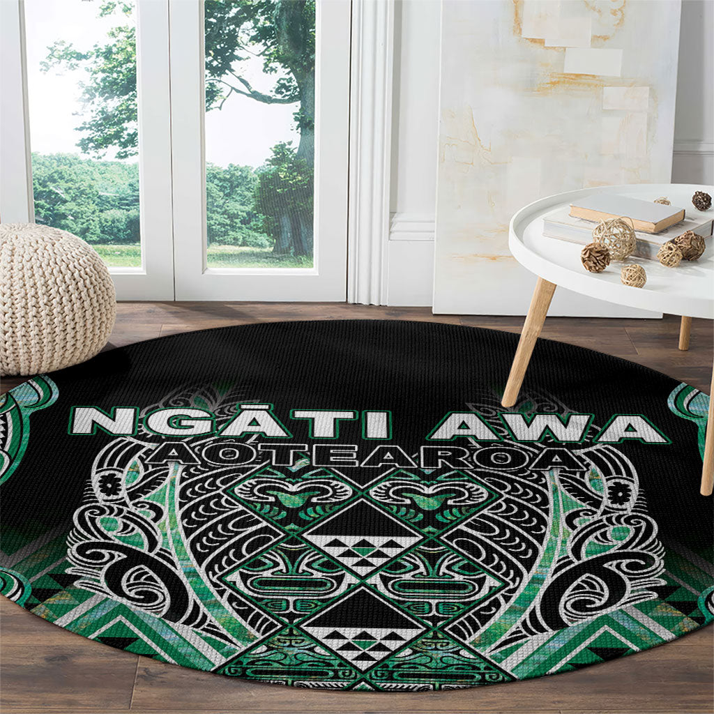 Aotearoa Ngati Awa Round Carpet Maori Tribal Green Marble Paua Shell Pattern