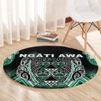 Aotearoa Ngati Awa Round Carpet Maori Tribal Green Marble Paua Shell Pattern