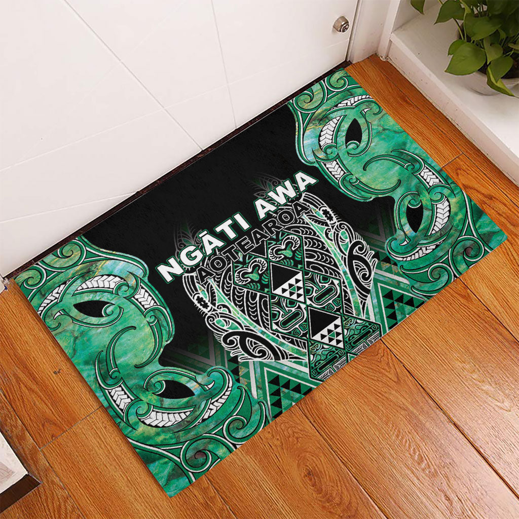 Aotearoa Ngati Awa Rubber Doormat Maori Tribal Green Marble Paua Shell Pattern