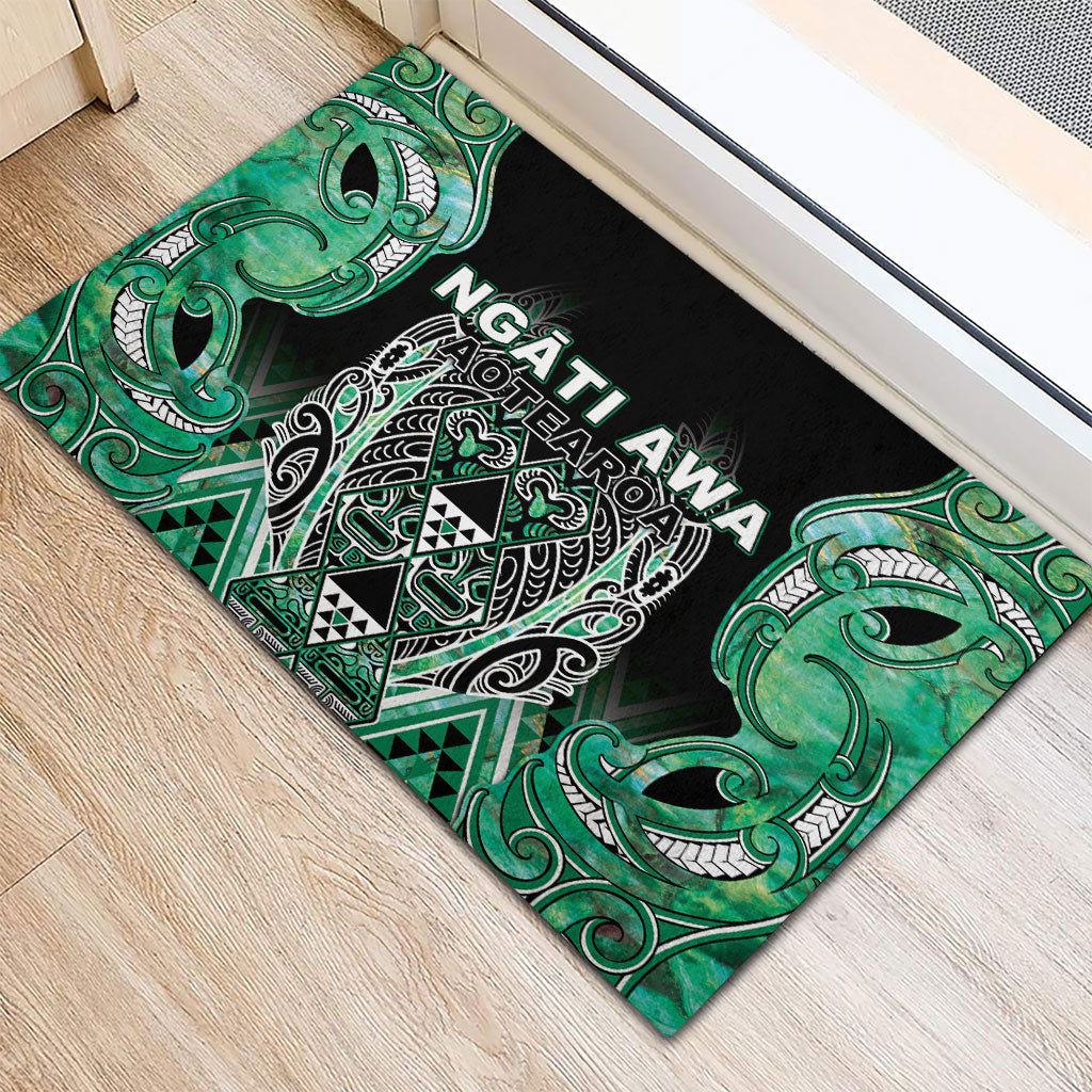 Aotearoa Ngati Awa Rubber Doormat Maori Tribal Green Marble Paua Shell Pattern