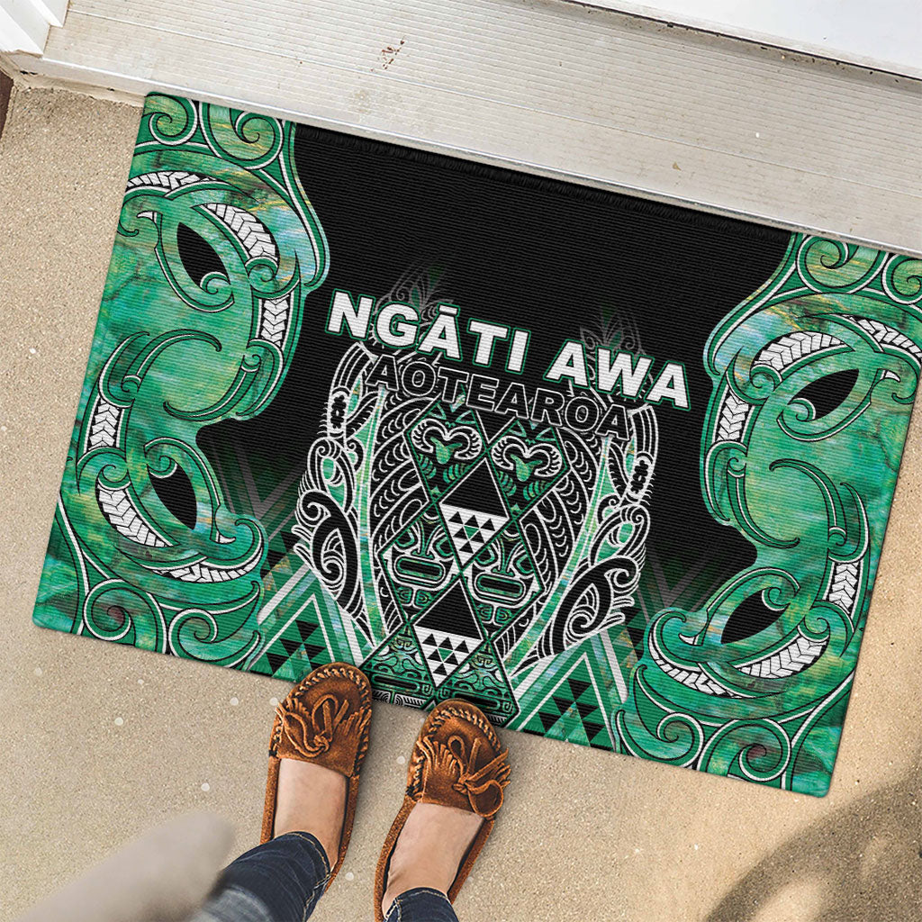 Aotearoa Ngati Awa Rubber Doormat Maori Tribal Green Marble Paua Shell Pattern