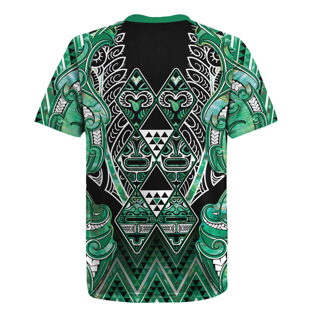 Aotearoa Ngati Awa Rugby Jersey Maori Tribal Green Marble Paua Shell Pattern