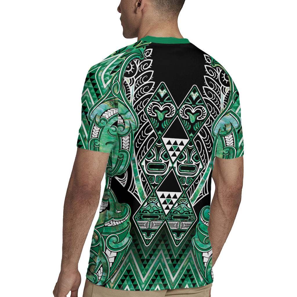 Aotearoa Ngati Awa Rugby Jersey Maori Tribal Green Marble Paua Shell Pattern