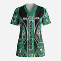 Aotearoa Ngati Awa Scrub Top Maori Tribal Green Marble Paua Shell Pattern