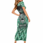 Aotearoa Ngati Awa Short Sleeve Bodycon Dress Maori Tribal Green Marble Paua Shell Pattern