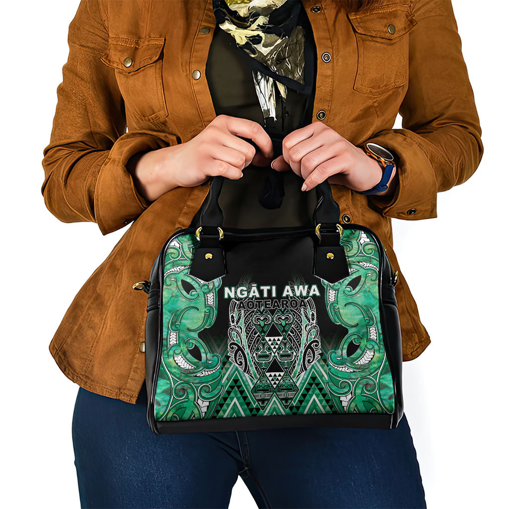 Aotearoa Ngati Awa Shoulder Handbag Maori Tribal Green Marble Paua Shell Pattern