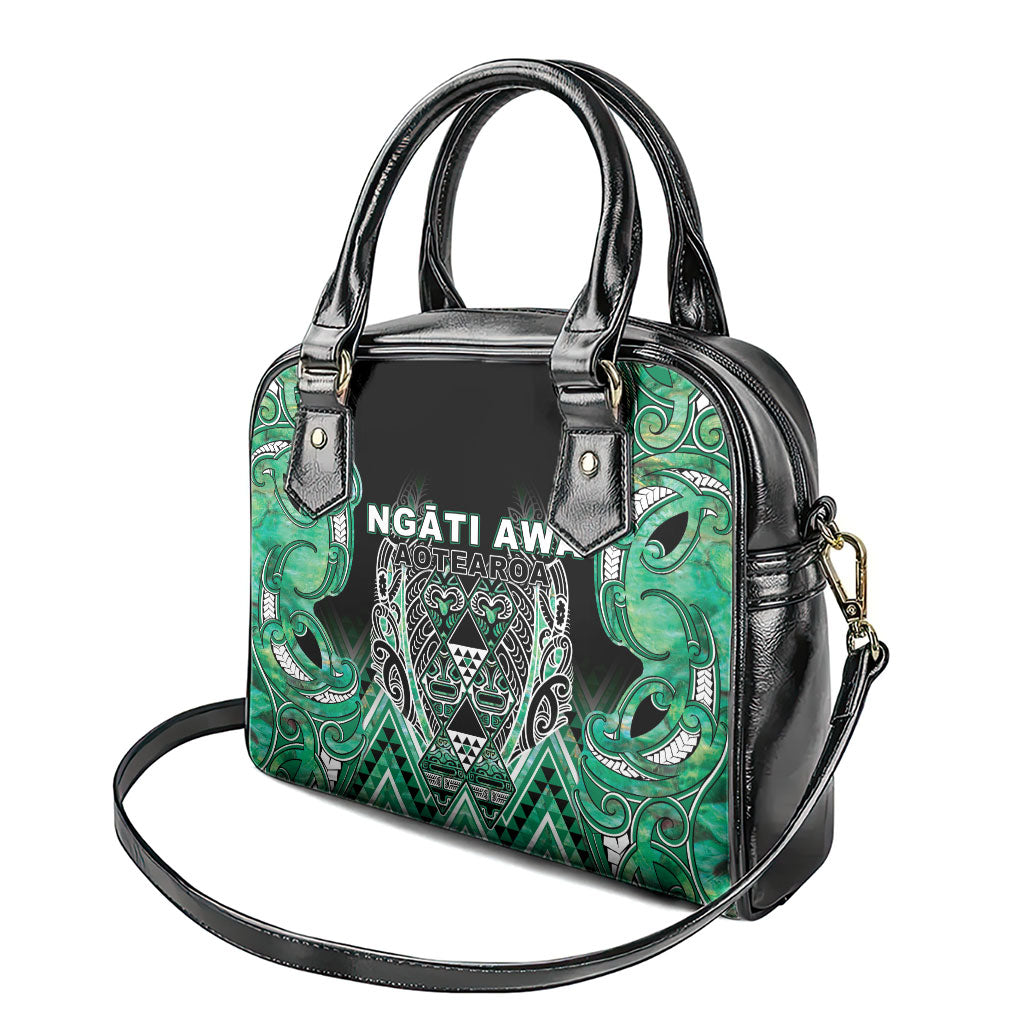 Aotearoa Ngati Awa Shoulder Handbag Maori Tribal Green Marble Paua Shell Pattern