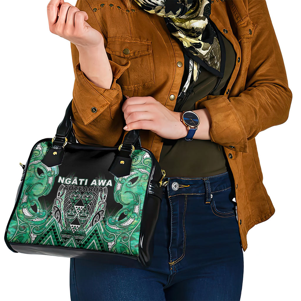 Aotearoa Ngati Awa Shoulder Handbag Maori Tribal Green Marble Paua Shell Pattern