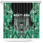 Aotearoa Ngati Awa Shower Curtain Maori Tribal Green Marble Paua Shell Pattern