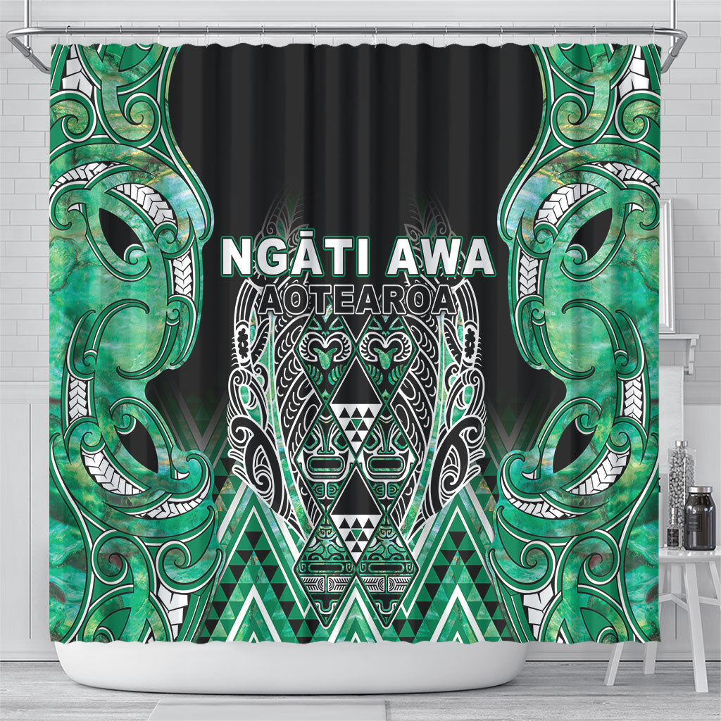 Aotearoa Ngati Awa Shower Curtain Maori Tribal Green Marble Paua Shell Pattern
