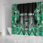 Aotearoa Ngati Awa Shower Curtain Maori Tribal Green Marble Paua Shell Pattern