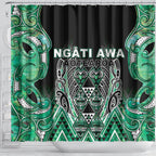 Aotearoa Ngati Awa Shower Curtain Maori Tribal Green Marble Paua Shell Pattern