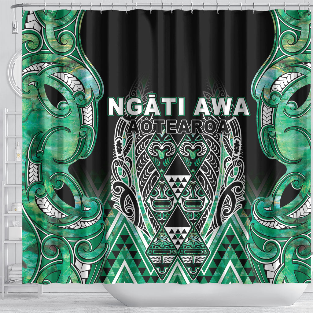 Aotearoa Ngati Awa Shower Curtain Maori Tribal Green Marble Paua Shell Pattern
