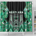 Aotearoa Ngati Awa Shower Curtain Maori Tribal Green Marble Paua Shell Pattern