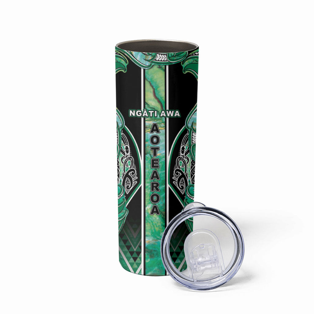 Aotearoa Ngati Awa Skinny Tumbler Maori Tribal Green Marble Paua Shell Pattern