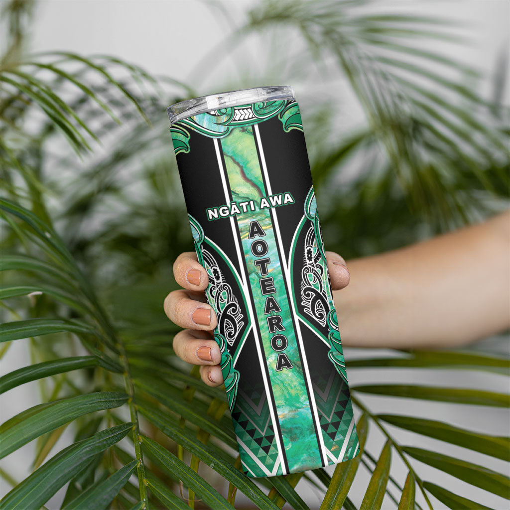 Aotearoa Ngati Awa Skinny Tumbler Maori Tribal Green Marble Paua Shell Pattern