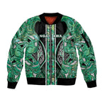 Aotearoa Ngati Awa Sleeve Zip Bomber Jacket Maori Tribal Green Marble Paua Shell Pattern
