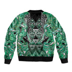 Aotearoa Ngati Awa Sleeve Zip Bomber Jacket Maori Tribal Green Marble Paua Shell Pattern