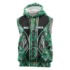 Aotearoa Ngati Awa Sleeveless Hoodie Maori Tribal Green Marble Paua Shell Pattern