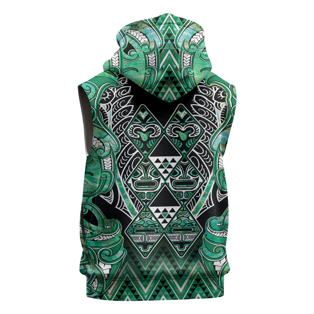 Aotearoa Ngati Awa Sleeveless Hoodie Maori Tribal Green Marble Paua Shell Pattern