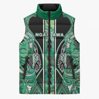 Aotearoa Ngati Awa Sleeveless Puffer Jacket Maori Tribal Green Marble Paua Shell Pattern