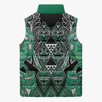 Aotearoa Ngati Awa Sleeveless Puffer Jacket Maori Tribal Green Marble Paua Shell Pattern
