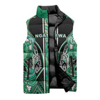 Aotearoa Ngati Awa Sleeveless Puffer Jacket Maori Tribal Green Marble Paua Shell Pattern