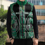 Aotearoa Ngati Awa Sleeveless Puffer Jacket Maori Tribal Green Marble Paua Shell Pattern