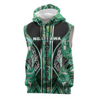 Aotearoa Ngati Awa Sleeveless Zip Hoodie Maori Tribal Green Marble Paua Shell Pattern