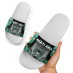 Aotearoa Ngati Awa Slide Sandals Maori Tribal Green Marble Paua Shell Pattern