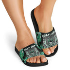 Aotearoa Ngati Awa Slide Sandals Maori Tribal Green Marble Paua Shell Pattern