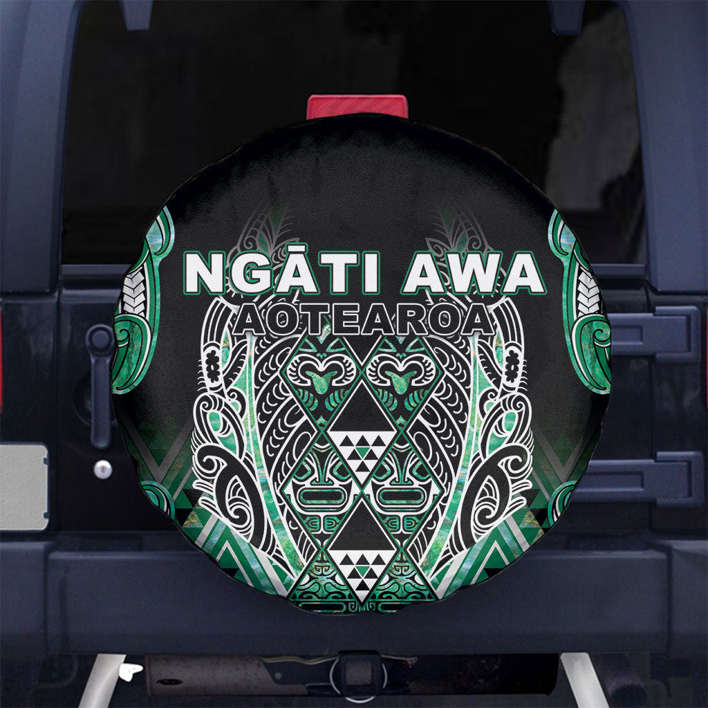 Aotearoa Ngati Awa Spare Tire Cover Maori Tribal Green Marble Paua Shell Pattern