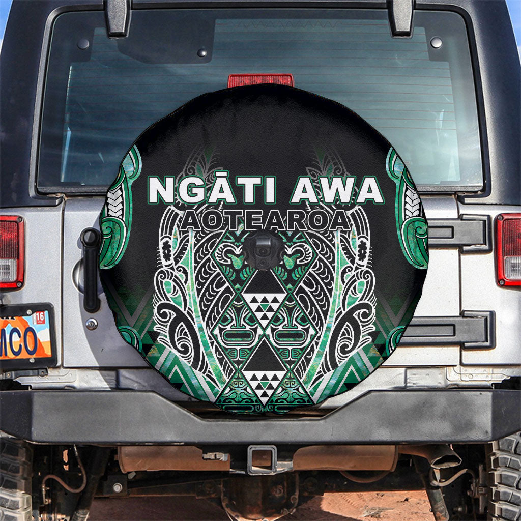 Aotearoa Ngati Awa Spare Tire Cover Maori Tribal Green Marble Paua Shell Pattern