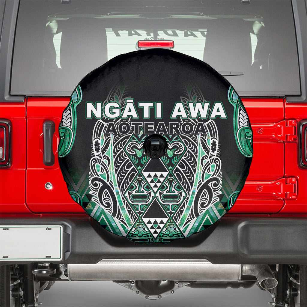 Aotearoa Ngati Awa Spare Tire Cover Maori Tribal Green Marble Paua Shell Pattern