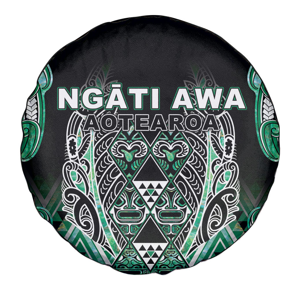 Aotearoa Ngati Awa Spare Tire Cover Maori Tribal Green Marble Paua Shell Pattern