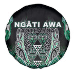 Aotearoa Ngati Awa Spare Tire Cover Maori Tribal Green Marble Paua Shell Pattern