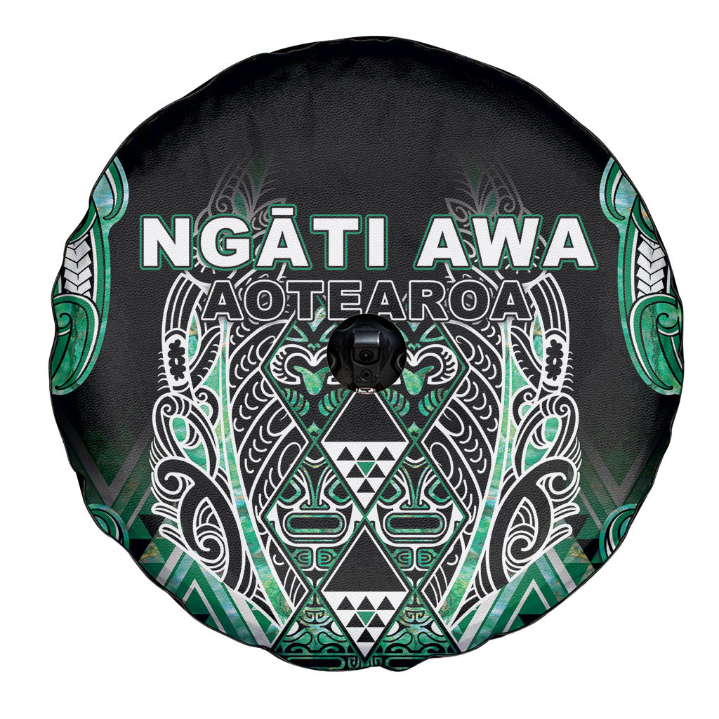 Aotearoa Ngati Awa Spare Tire Cover Maori Tribal Green Marble Paua Shell Pattern