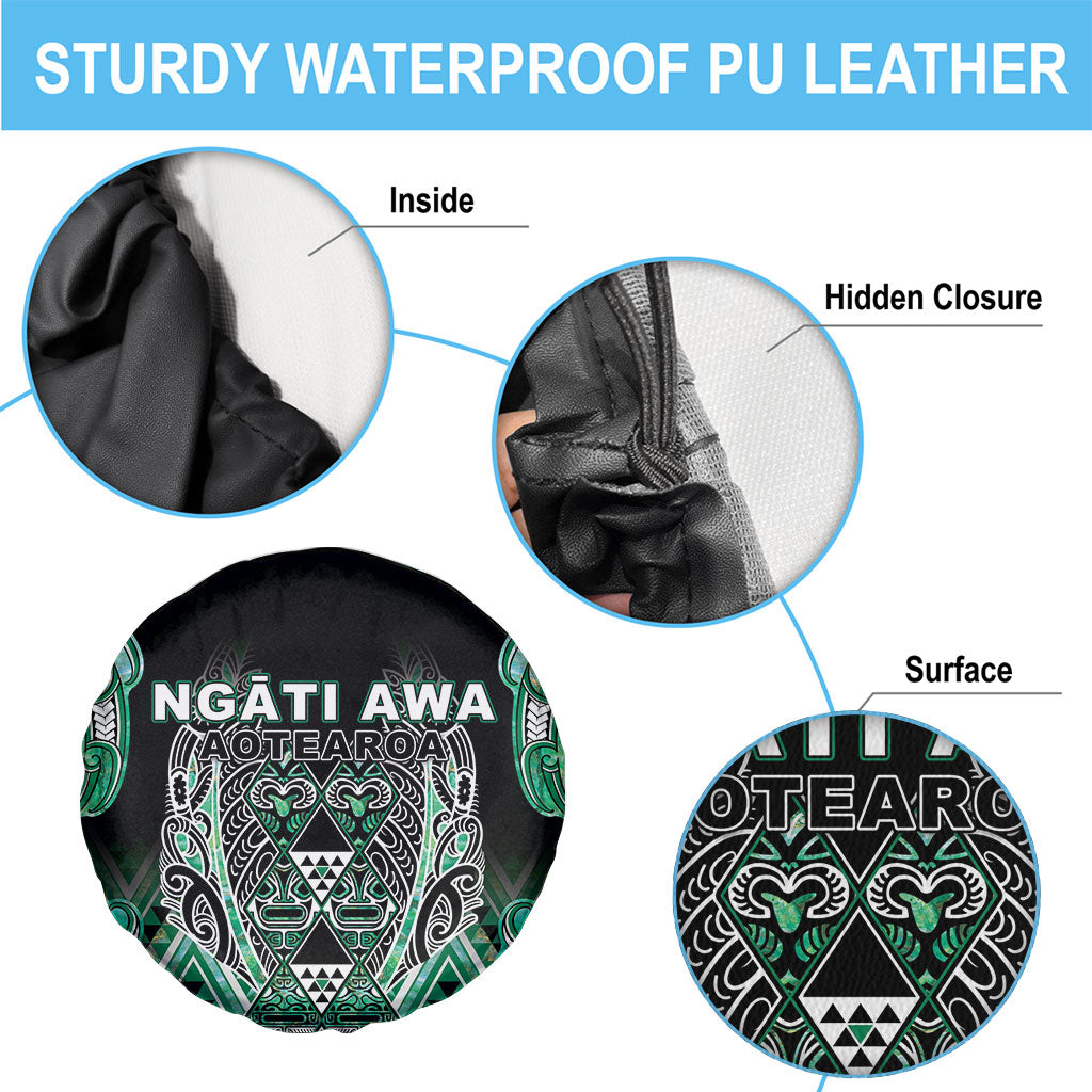 Aotearoa Ngati Awa Spare Tire Cover Maori Tribal Green Marble Paua Shell Pattern